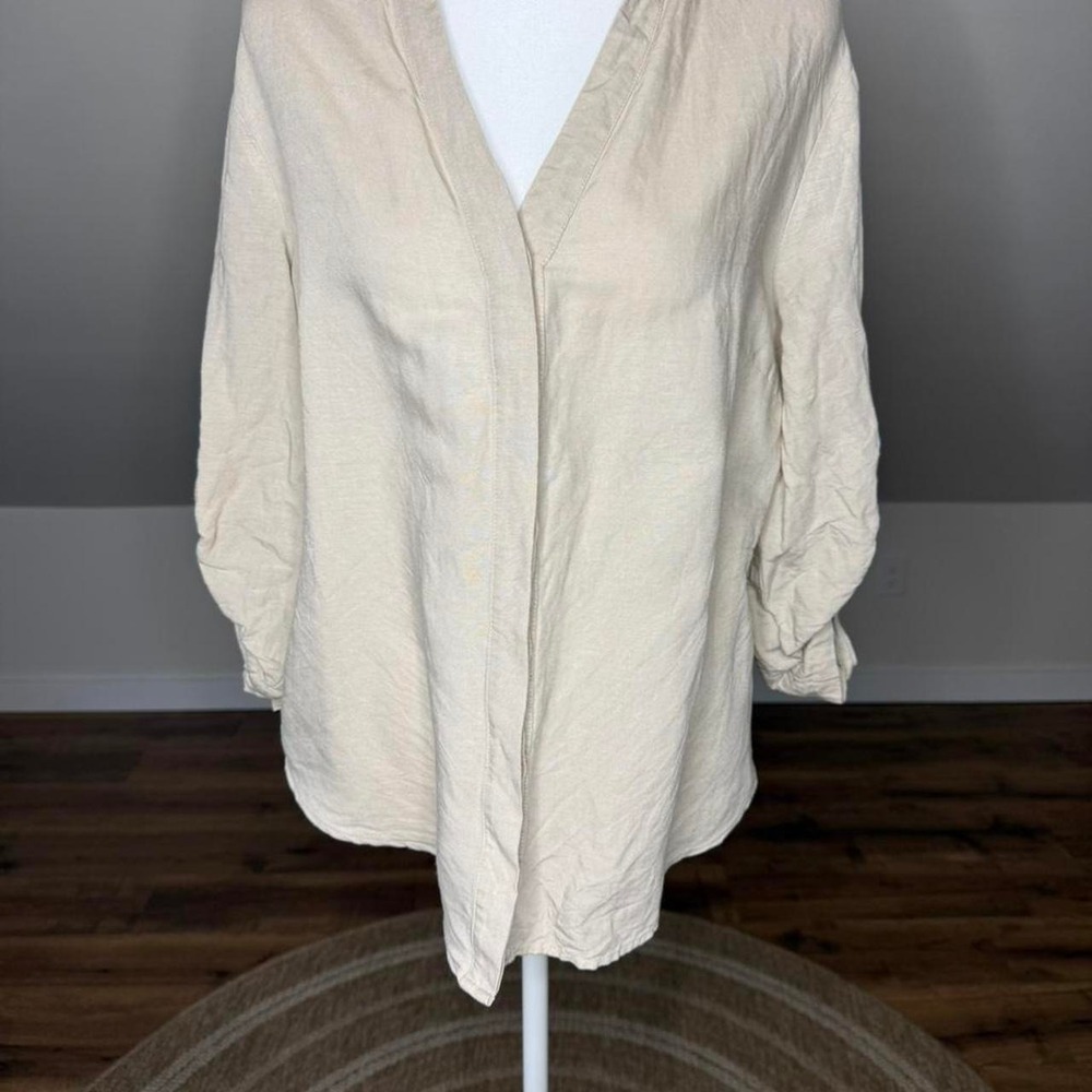 The Limited Linen Blend Button-Up Shirt | Neutral Coastal Boho Cottagecore
